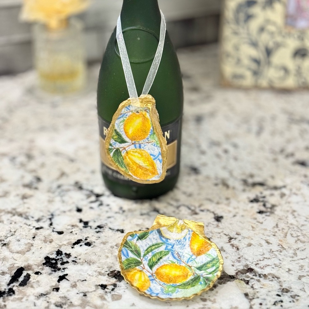 Hand Crafted Lemon Oyster Shell Ornament - Picture 2 of 4